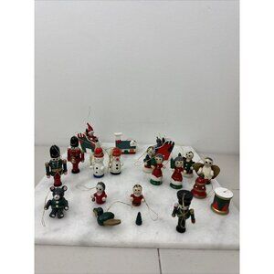 Wood Hand Crafted Vintage Christmas Ornaments Lot of 19 Figurines
